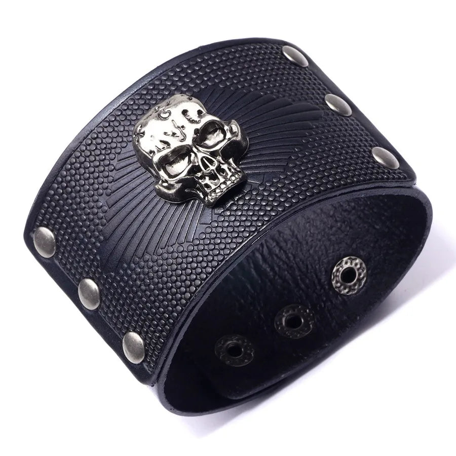 Vintage Style Skull Leather Halloween Men'S Bangle