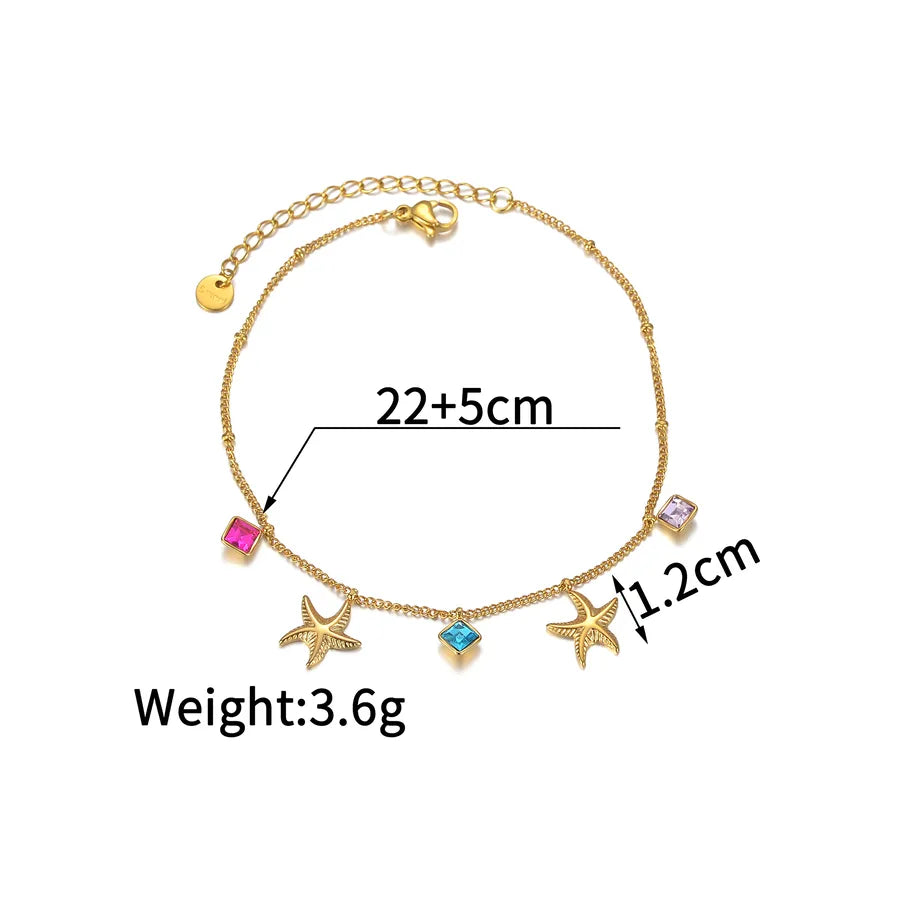 Wholesale Jewelry Princess Cute Artistic Geometric 304 Stainless Steel Rhinestones 18K Gold Plated Inlay Anklet