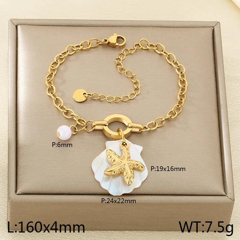 IG Style Beach Simple Style Tortoise Starfish Dolphin 304 Stainless Steel 18K Gold Plated cable chain Bracelets In Bulk