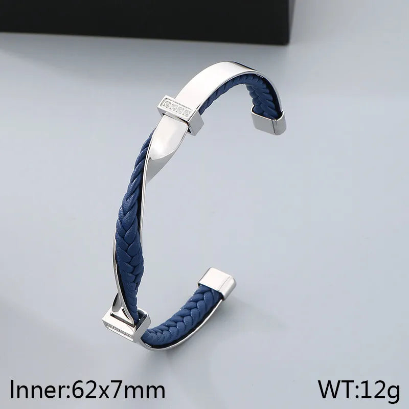 Simple Style Geometric 304 Stainless Steel Inlay Rhinestones 18K Gold Plated Men's Bangle