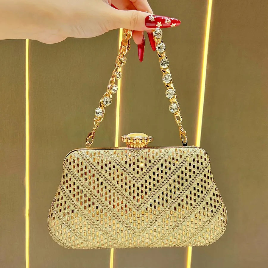 New Women's Party Evening Bag Luxury Diamond Embedded Handbag Single Shoulder Bag Handheld Bag Clutch Bag Polyester Pillow Shape