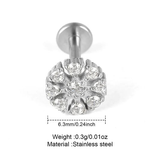 1 Piece Lip Rings Classic Style Solid Color 304 Stainless Steel 316 Stainless Steel Polishing Inlay Zircon Lip Rings