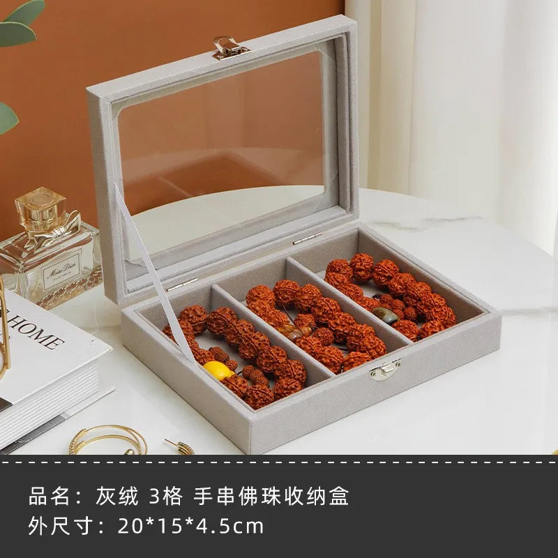 New Ice Grey Pearl Necklace Storage Box With Lid Glass Dustproof Long Bracelet Beads Thick Necklace Jewelry Box Simple Style