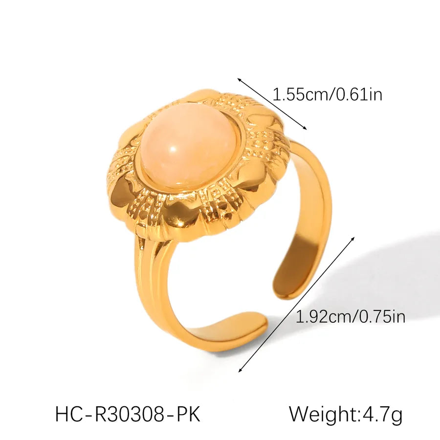 Wholesale Jewelry Casual Commute Shiny Round 304 Stainless Steel Crystal Pearl 18K Gold Plated Open Rings Rings