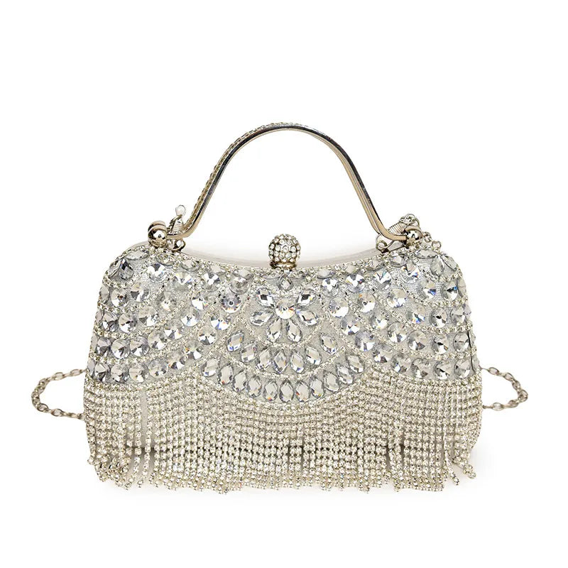 Women's Medium Rhinestone Solid Color Elegant Square Lock clasp Evening Bag