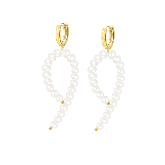 1 Pair 925 Sterling Silver Freshwater Pearl Lines Drop Earrings