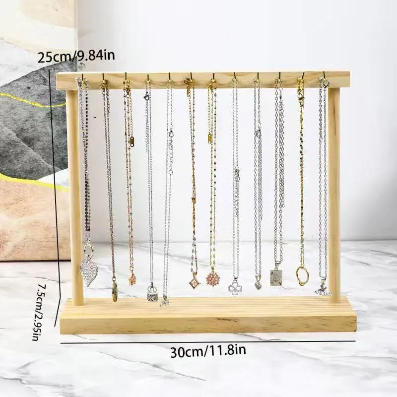 Large Size Solid Wood Necklace Display Stand Sweater Chain Hook Bracelet Jewelry Hanging Rack Elegant Novelty Design Wood Jewelry Holder