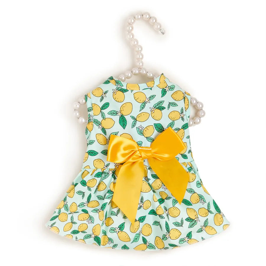 pastoral cotton lemon bow knot pet clothing