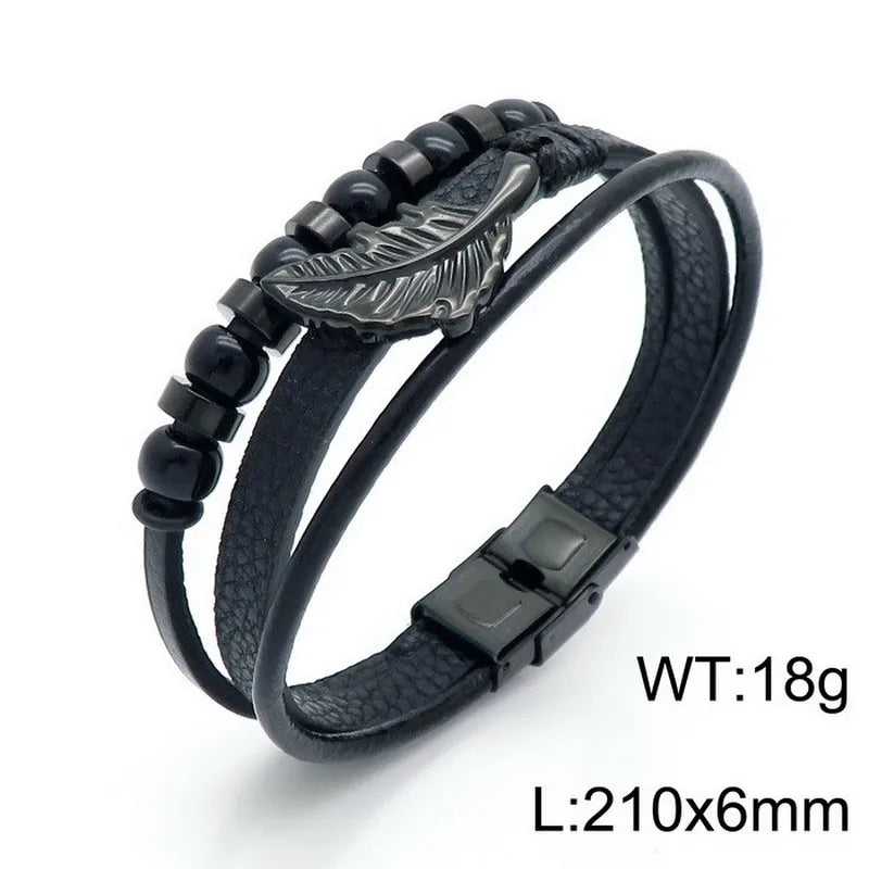Hip-Hop Retro Color Block Pu Leather Titanium Steel Plating 18K Gold Plated Men's Bangle