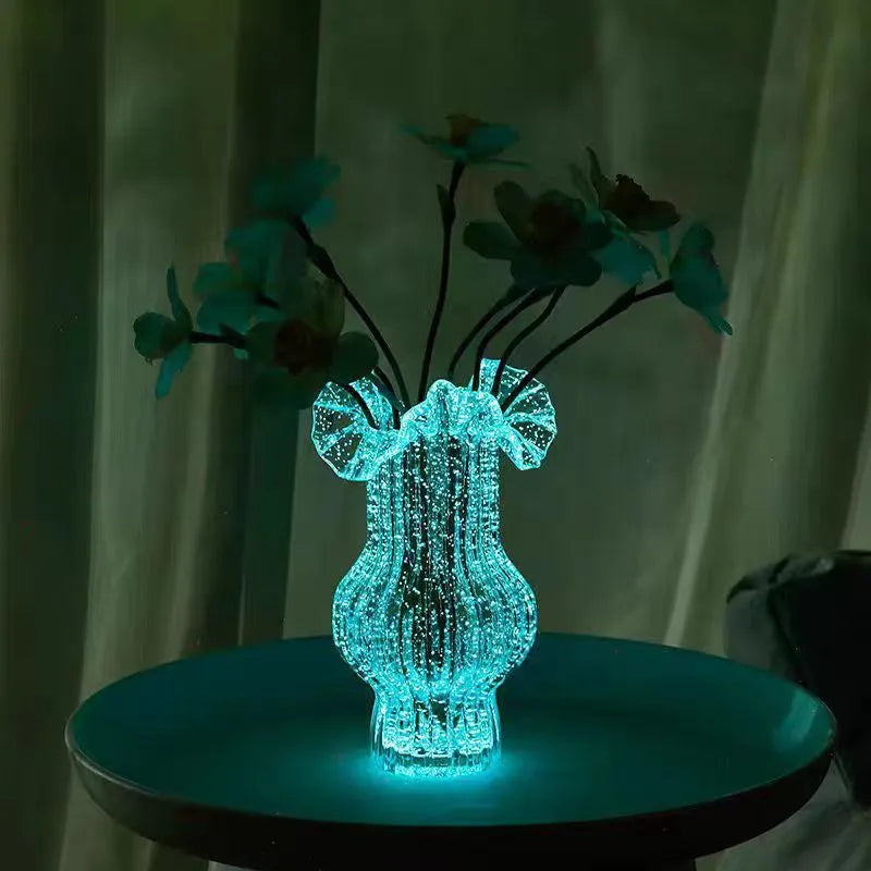 Chinoiserie Elegant Stripe Glass Vase Artificial Decorations
