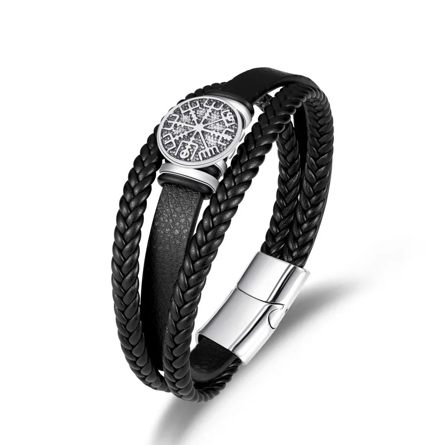 Fashion Trendy Men's Bracelet Alloy Scripture Compass Leather Bracelet Fashion Multi-layer Woven Leather Bracelet