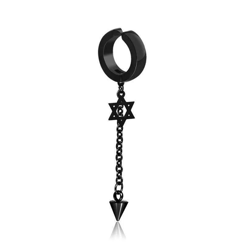 Titanium steel earrings men's ear clip no hole no pierced female trendy men hip hop street tassel chain in stock long earrings