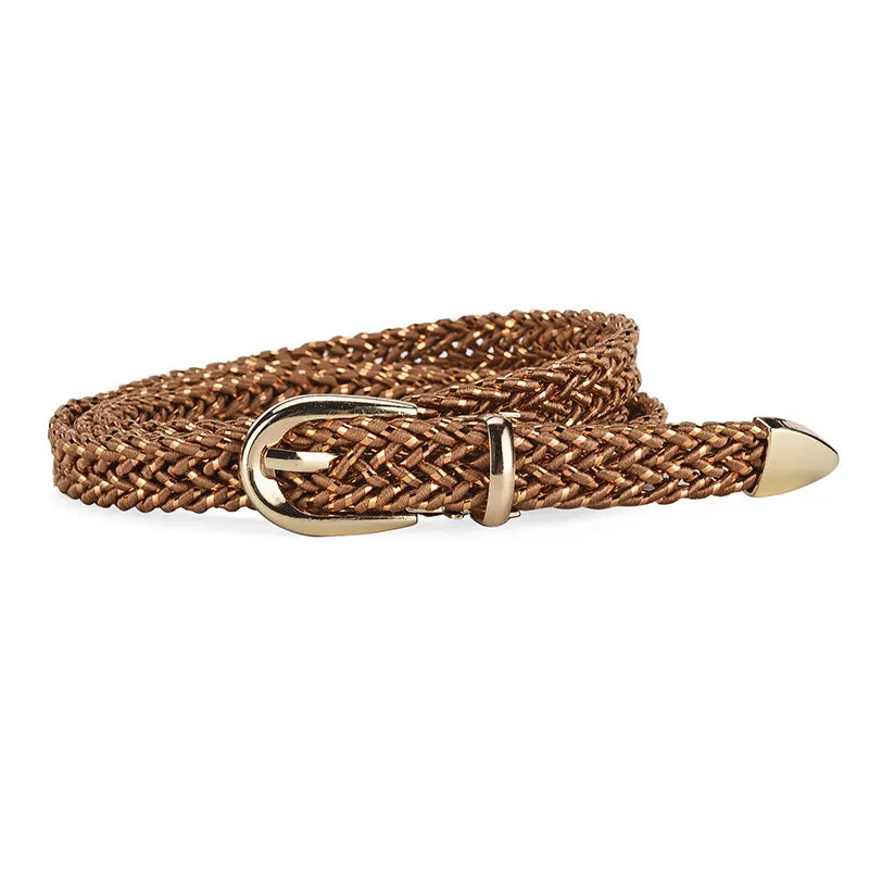 Sweet Solid Color Alloy Polyester Women's Woven Belts
