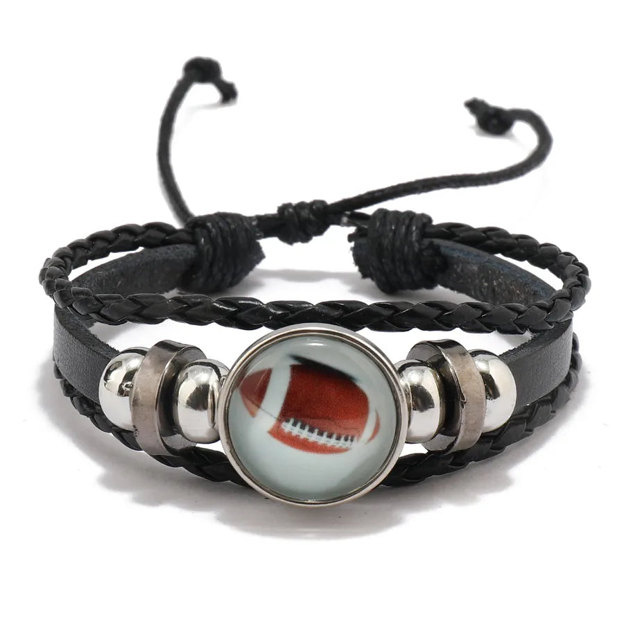 punk streetwear geometric football pu leather alloy men's bangle