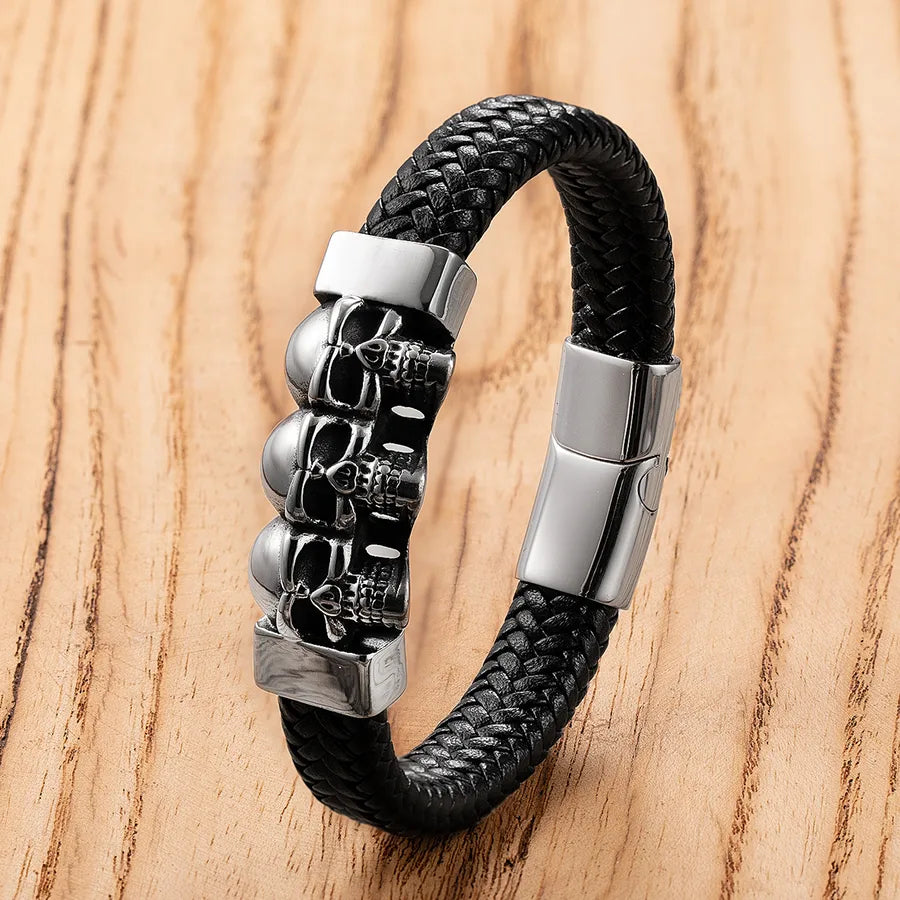 Vintage Style Punk Classic Style Skull 316 Stainless Steel Leather rope Halloween Men's Bracelets