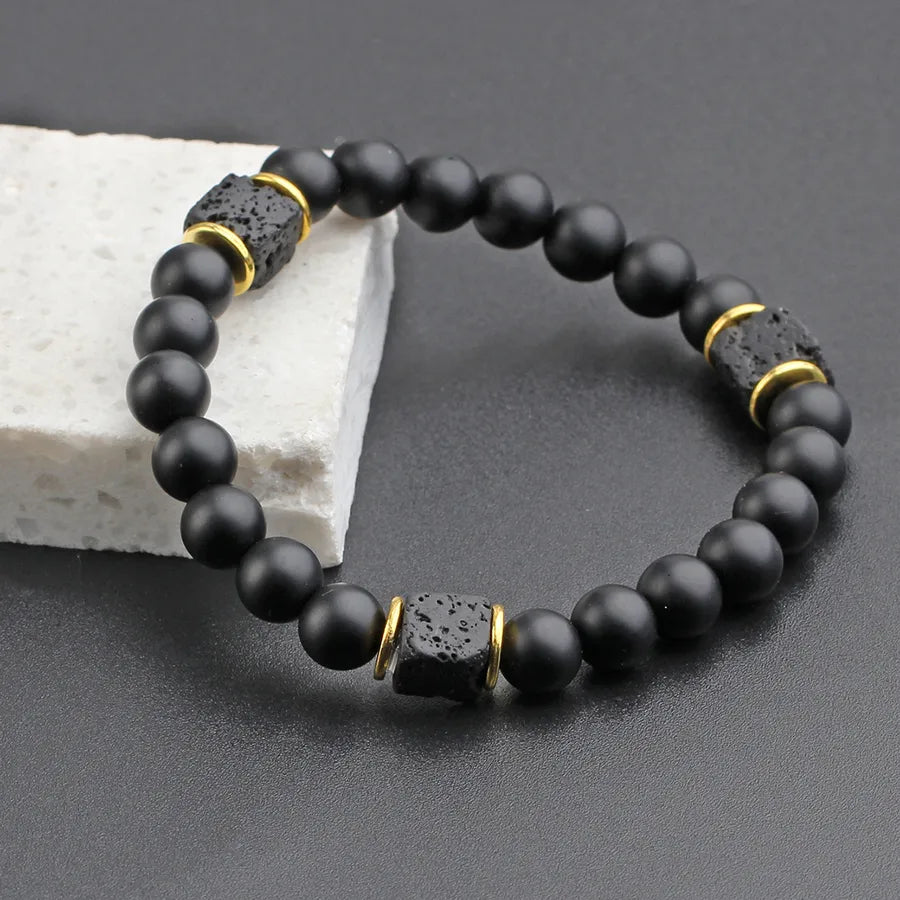 Black frosted square volcanic stone bracelet hot Dad father's day gift father men's jewelry
