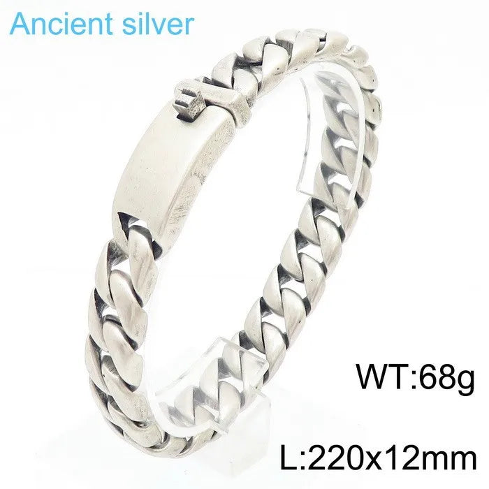 Hipster Dopamine Bracelet Hip Hop Simple Vacuum Plating 12mm Cuban Chain Stainless Steel Necklace Men's suit