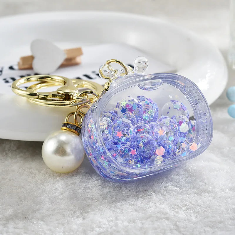 cartoon style geometric arylic plating artificial pearls women's bag pendant keychain