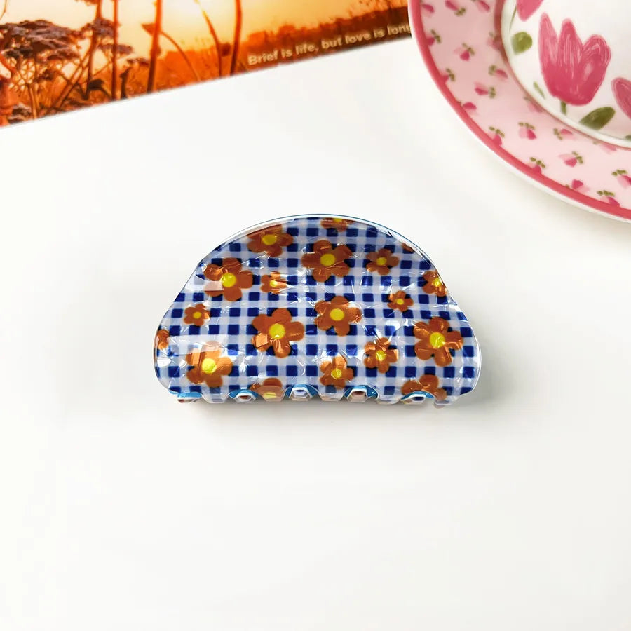 Retro PVC Floral Print Hair Claw New Elegance High-End Feeling Bun Shark Clip Small Flower Hair Clip Hair Accessories