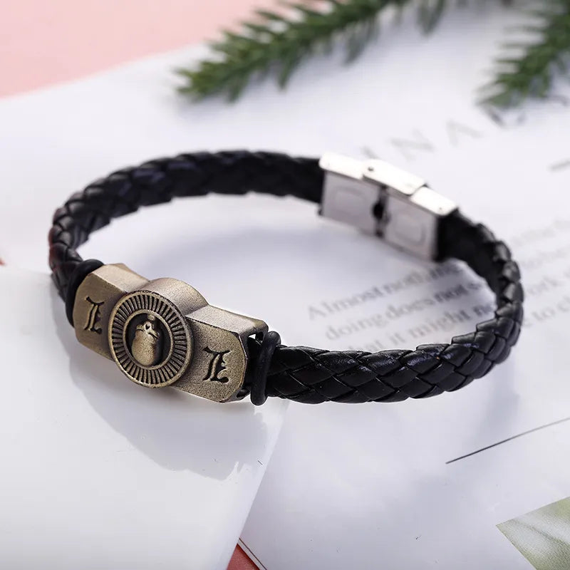 Business Hip-Hop Solid Color 304 Stainless Steel Pu Leather Alloy Men's Bangle Men Cord & Leather Bracelets