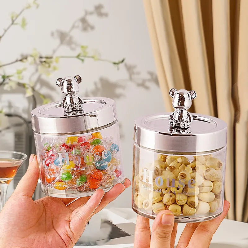 Casual Cute little bear Glass Storage tank
