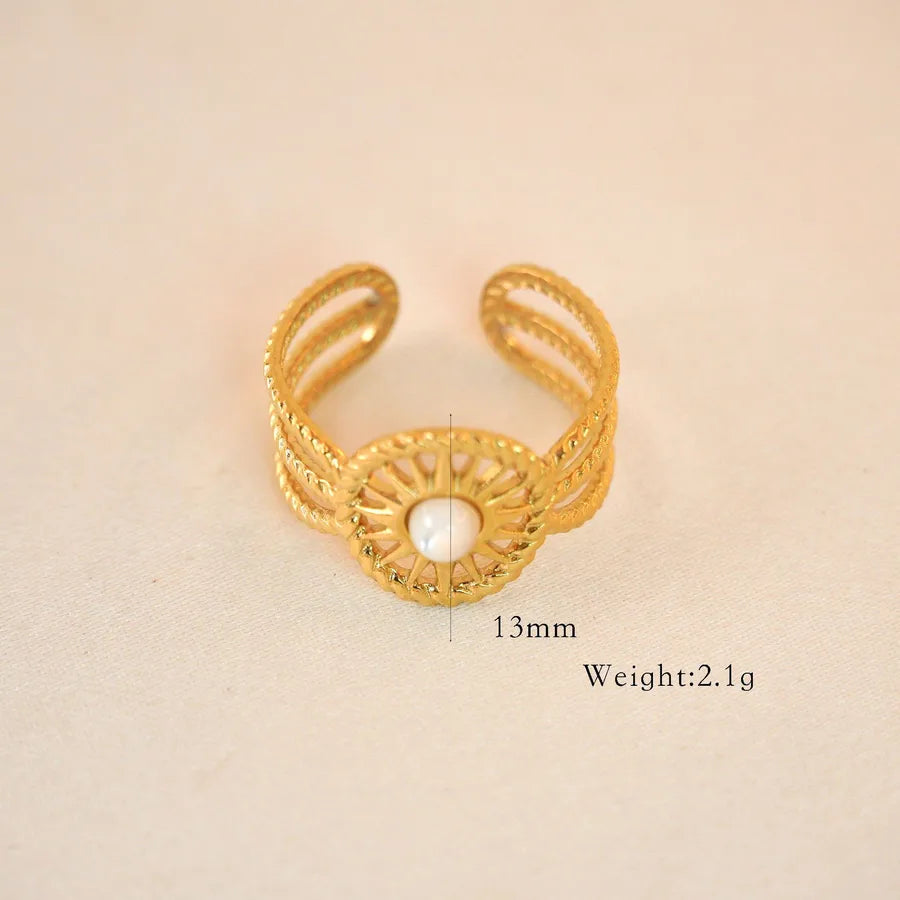 Retro Geometric Titanium Steel Natural Stone Open Rings In Bulk