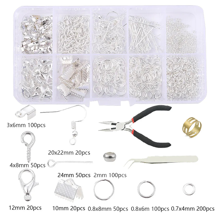 Handmade Beading Jewelry Accessories Kit Earring Hook Bracelet Necklace Material Tool Set Round Circle Chain Metal Simple Design