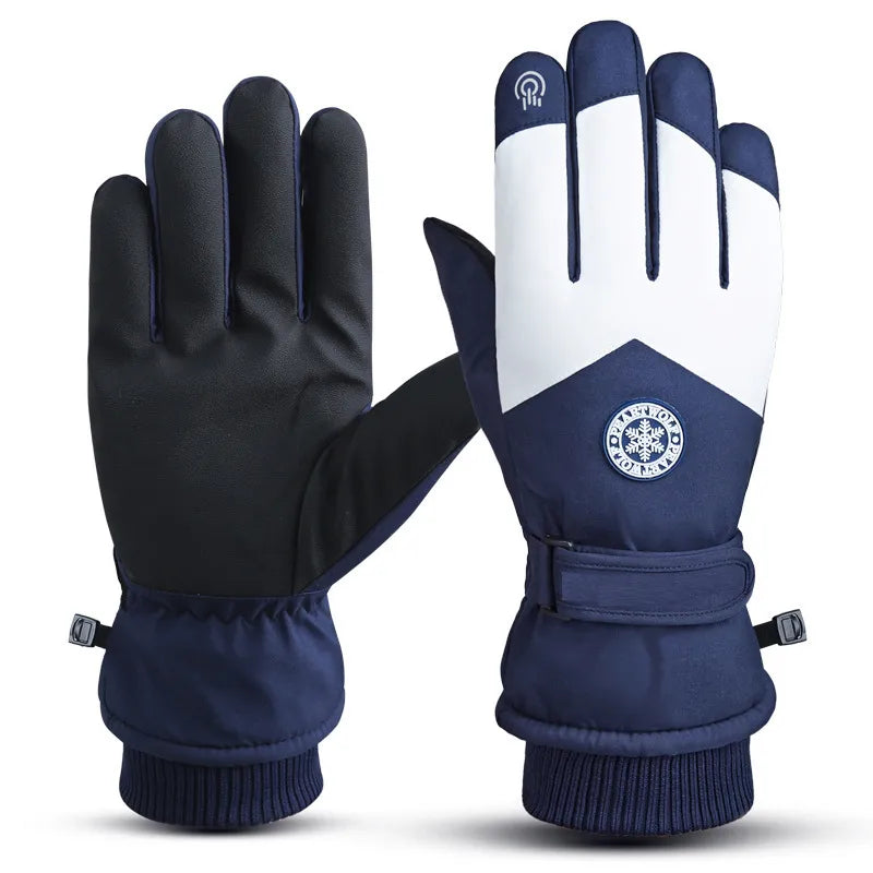 Men's and women's winter ski gloves cotton adult waterproof thickened mountaineering riding warm gloves outdoor snow five finger gloves