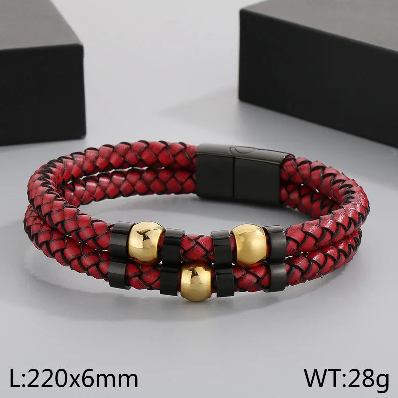 Retro Geometric 304 Stainless Steel Leather rope Men's Bangle
