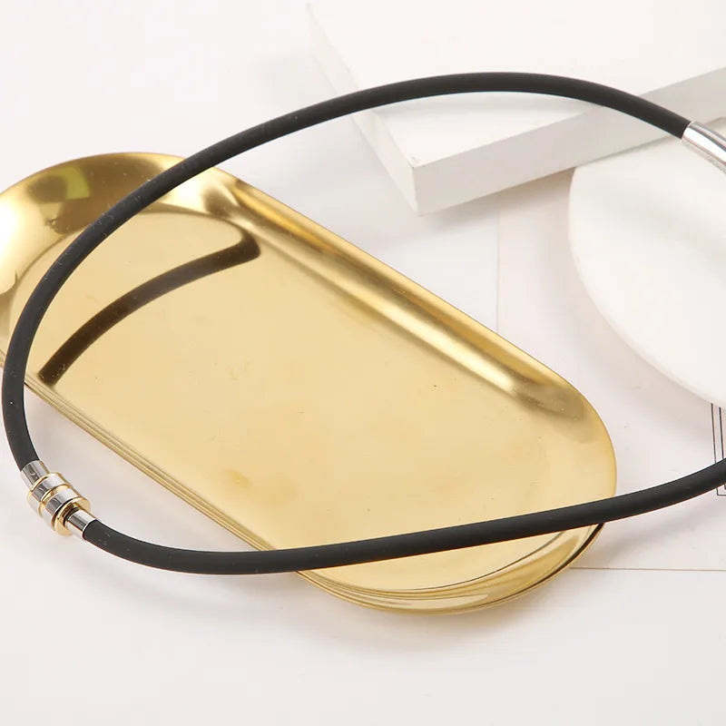 simple style solid color stainless steel silica gel titanium steel plating men's necklace