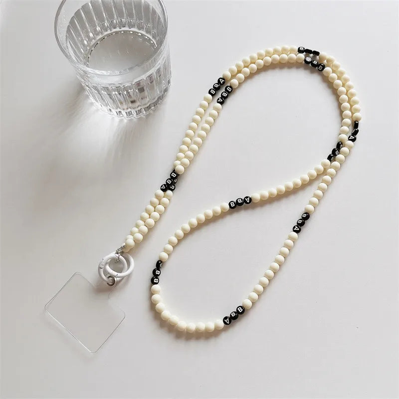 Handmade Short Pearl Letter Phone Case Chain New Butterfly Knot Diy Women's Chain Accessories Elegant Simplicity Mobile Cover