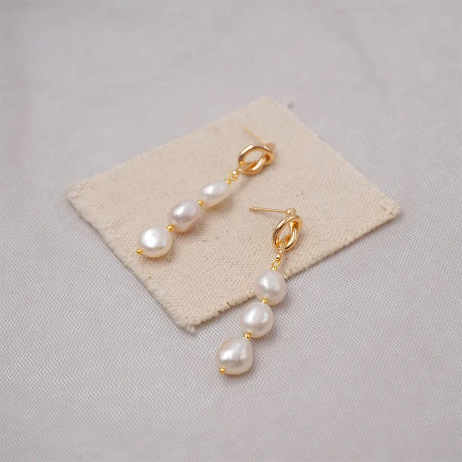Freshwater Pearl Copper Gold Plated Vintage Style Simple Style Plating Inlay Geometric Freshwater Pearl Drop Earrings