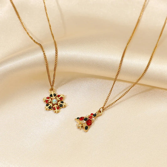 Christmas Decorations Alloy Pendant Necklace Set Colorful Diamond Embedded Christmas Tree Snowflake Design European Style Jewelry Accessories