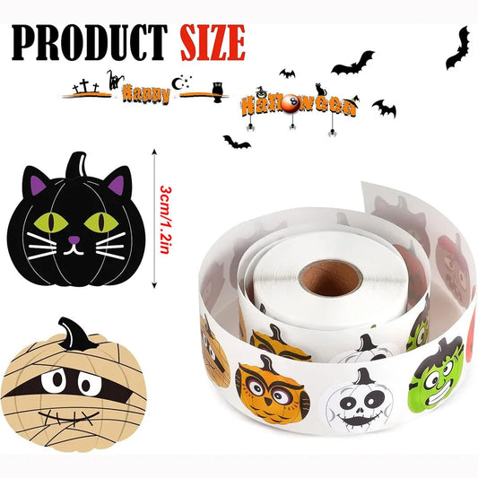 500 Pieces Halloween Festival Celebration Adhesive Labels Sealing Stickers Non-drying Paper Tags Roll Copperplate Paper