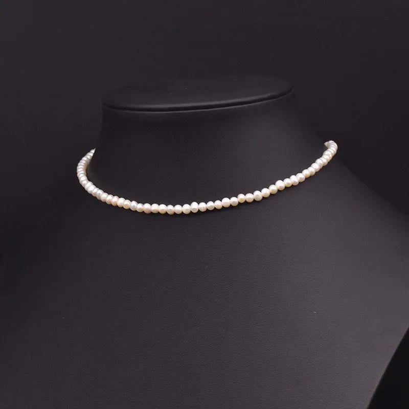 retro solid color freshwater pearl mixed materials plating 18k gold plated necklace
