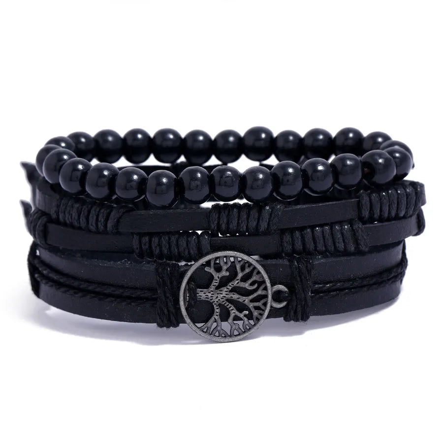 retro geometric pu leather alloy rope men's bracelets