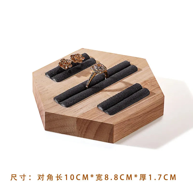 Wooden Jewelry Display Stand Ring Holder Shop Window Props Stall Selling Hexagonal Pattern Real Wood Craft Academic Style