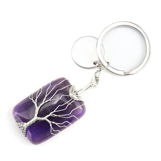 1 piece retro geometric natural stone copper plating unisex keychain