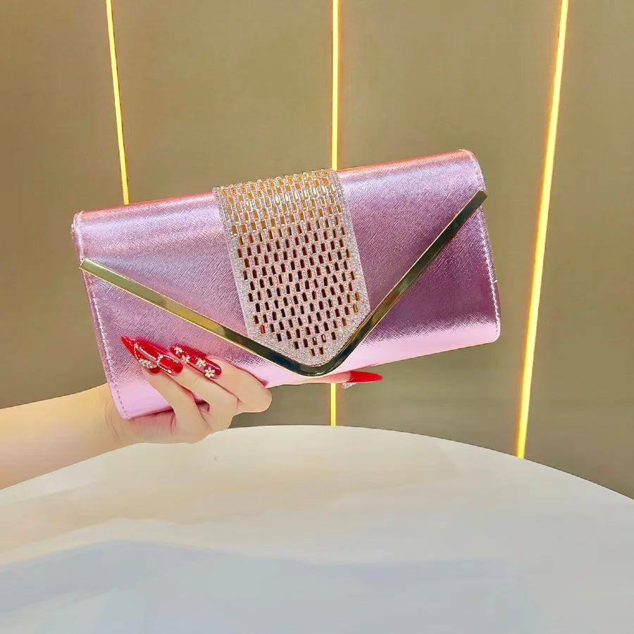 New Women's Clutch Bag Evening Dinner Crossbody Diamond Embellished Square Polyester Party Handbag Dress Bag