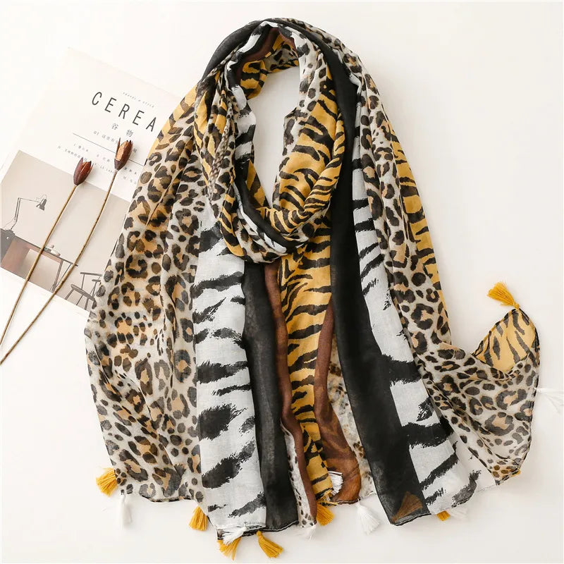women's streetwear leopard voile winter scarves