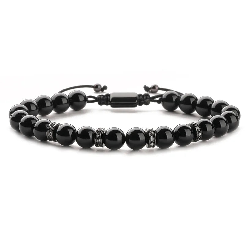 retro roman style geometric howlite stone tiger eye beaded inlay zircon unisex bracelets