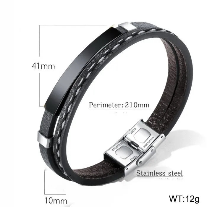 Hip-Hop Punk Geometric Color Block Cowhide Titanium Steel Plating 18K Gold Plated Men's Bracelets