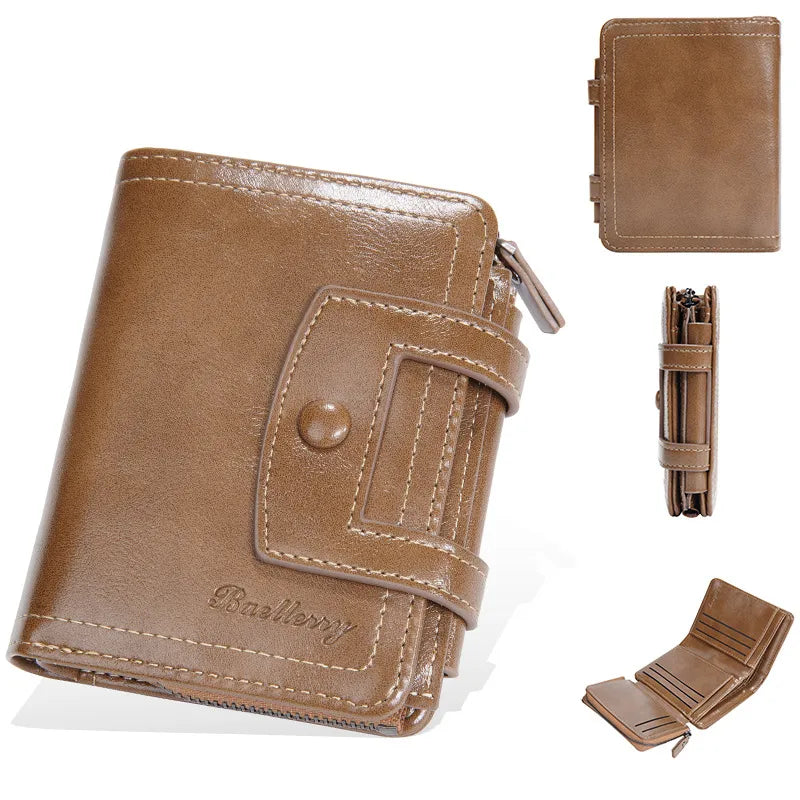 Men's Solid Color Pu Leather Buckle Small Wallets