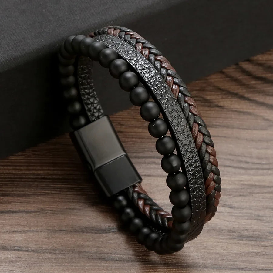Punk Streetwear Solid Color Pu Leather Ferroalloy Men's Bangle