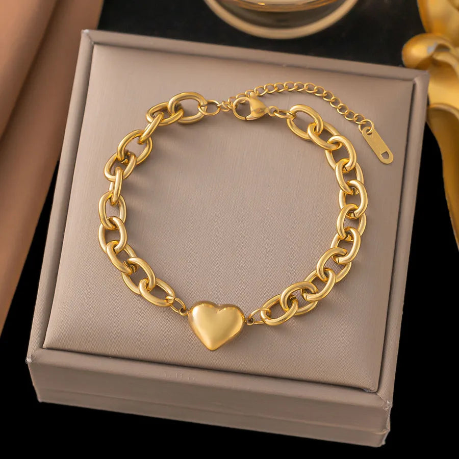 Elegant Simple Style Geometric 304 Stainless Steel Paperclip Chain cable chain Bracelets In Bulk