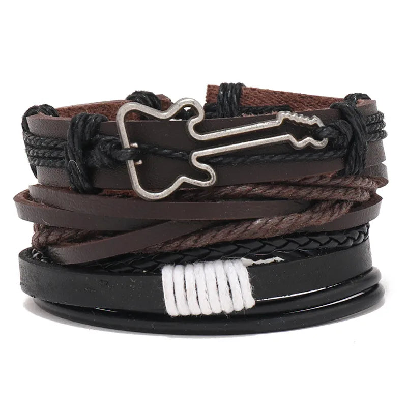 Hip-Hop Retro Solid Color Pu Leather Printing Men's Bangle