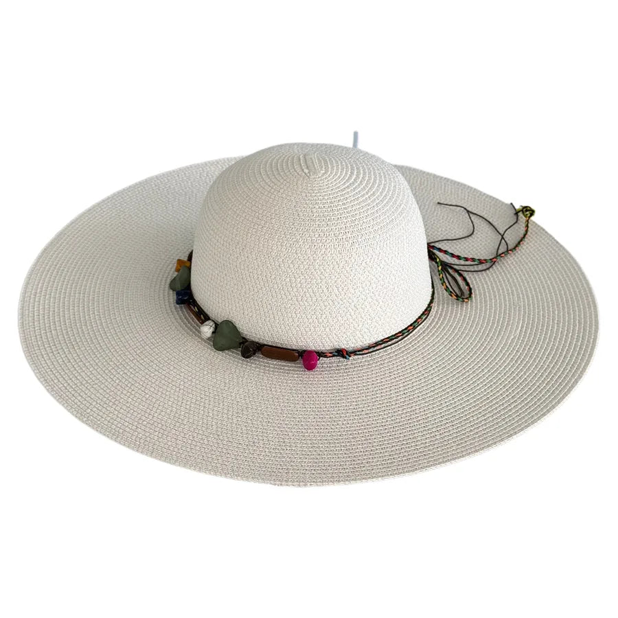 Women's Hawaiian Tropical Geometric Big Eaves Straw Hat