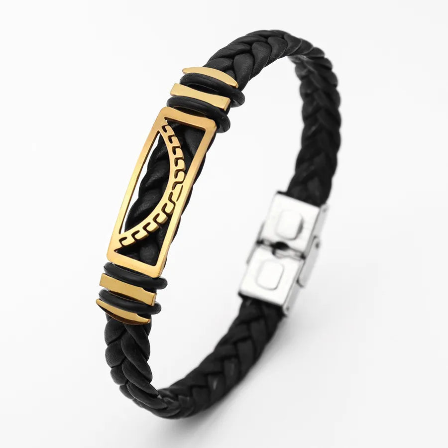 Retro Punk Solid Color Pu Leather Men's Bracelets Men Cord & Leather Bracelets