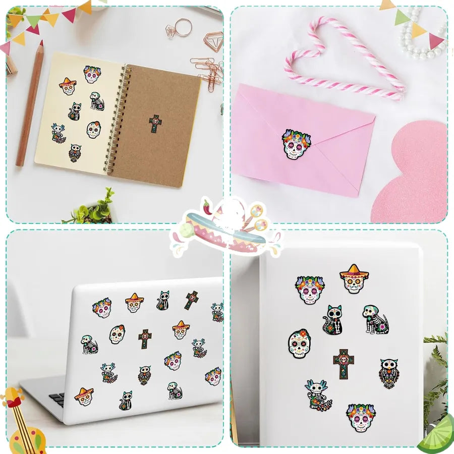 500 Pieces Halloween Festival Celebration Skeleton Non-drying Adhesive Stickers Labels Sealing Stickers Cardstock Material