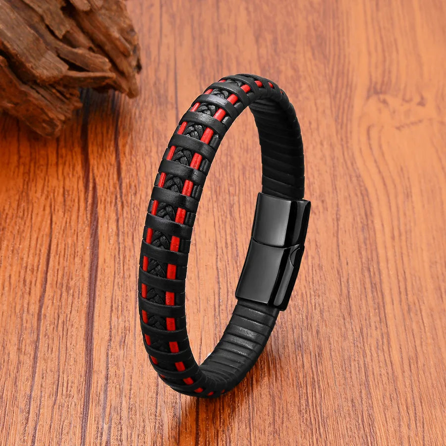 Punk Simple Style Classic Style Geometric Stainless Steel Leather rope Wholesale Bracelets